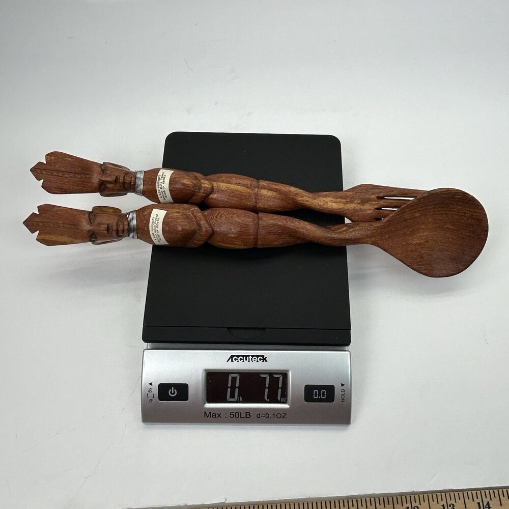 Hand Carved African Wooden Salad Server Spoon Fork Set Kenya A Leo Product - Picture 13 of 13